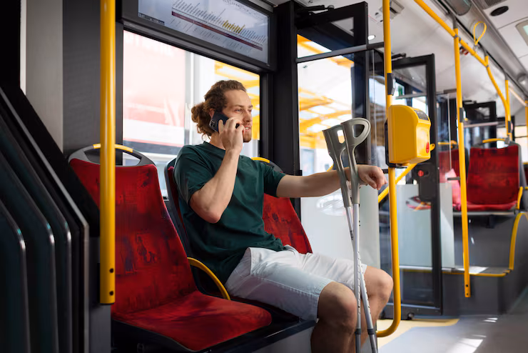 Disabled person travelling in the city