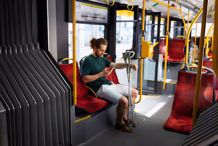 Disabled person travelling in the city