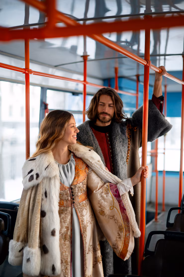 Medieval king and queen in realistic context