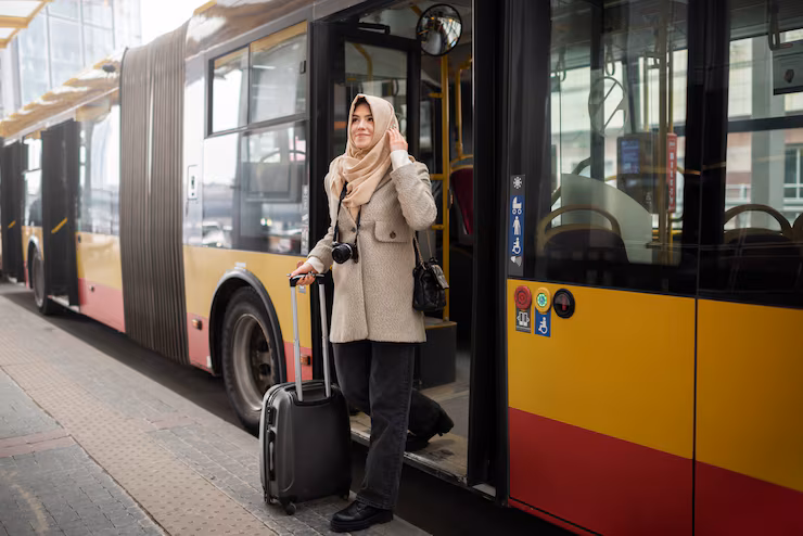 Muslim person travelling through the city