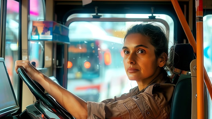 Portrait of female bus driver