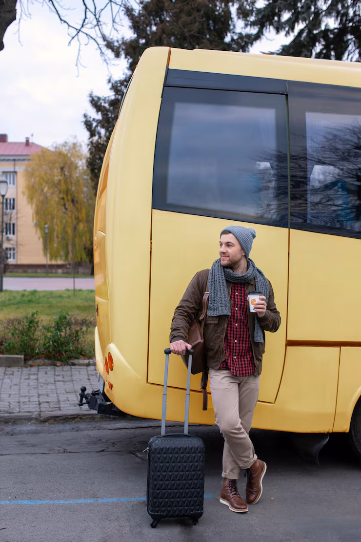 Young adult travelling in winter time