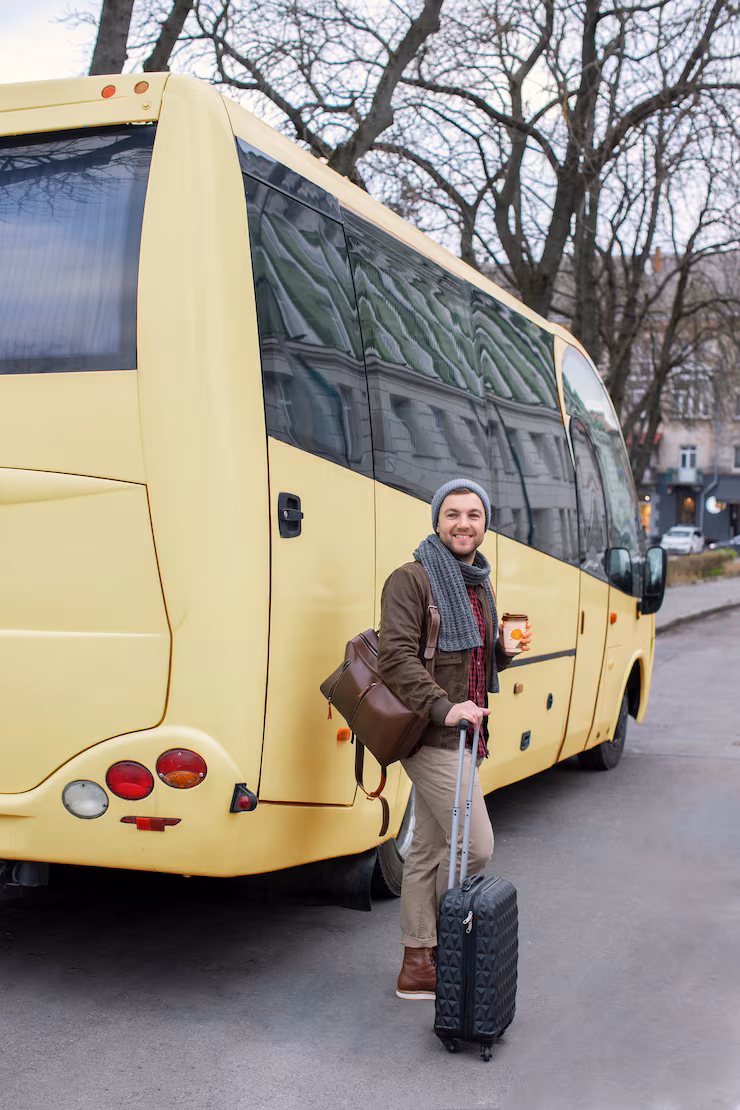 Young adult travelling in winter time