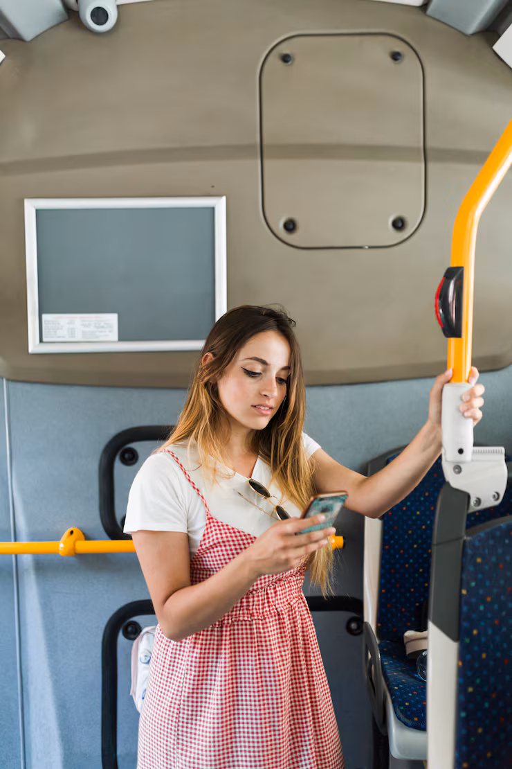 Young woman traveling by bus